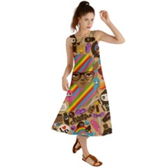 Multicolored Doodle Art Wallpaper Summer Maxi Dress by Salman4z