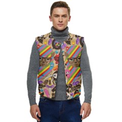 Multicolored Doodle Art Wallpaper Men s Short Button Up Puffer Vest	 by Salman4z