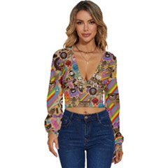 Multicolored Doodle Art Wallpaper Long Sleeve Deep-v Velour Top by Salman4z