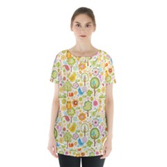 Nature Doodle Art Trees Birds Owl Children Pattern Multi Colored Skirt Hem Sports Top by Salman4z