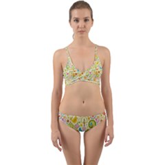 Nature Doodle Art Trees Birds Owl Children Pattern Multi Colored Wrap Around Bikini Set by Salman4z