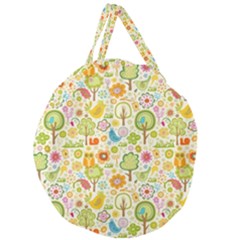 Nature Doodle Art Trees Birds Owl Children Pattern Multi Colored Giant Round Zipper Tote by Salman4z