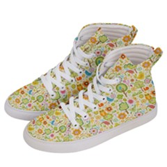 Nature Doodle Art Trees Birds Owl Children Pattern Multi Colored Women s Hi-top Skate Sneakers by Salman4z