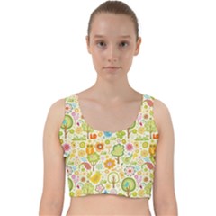 Nature Doodle Art Trees Birds Owl Children Pattern Multi Colored Velvet Racer Back Crop Top by Salman4z