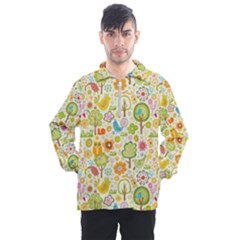 Nature Doodle Art Trees Birds Owl Children Pattern Multi Colored Men s Half Zip Pullover by Salman4z