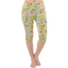 Nature Doodle Art Trees Birds Owl Children Pattern Multi Colored Lightweight Velour Cropped Yoga Leggings by Salman4z