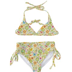 Nature Doodle Art Trees Birds Owl Children Pattern Multi Colored Kids  Classic Bikini Set by Salman4z