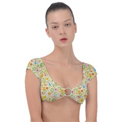 Nature Doodle Art Trees Birds Owl Children Pattern Multi Colored Cap Sleeve Ring Bikini Top by Salman4z