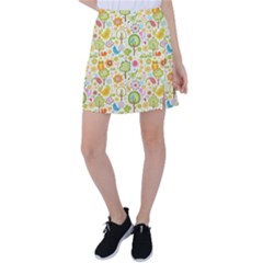 Nature Doodle Art Trees Birds Owl Children Pattern Multi Colored Tennis Skirt by Salman4z