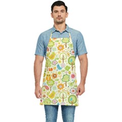 Nature Doodle Art Trees Birds Owl Children Pattern Multi Colored Kitchen Apron by Salman4z