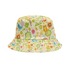 Nature Doodle Art Trees Birds Owl Children Pattern Multi Colored Inside Out Bucket Hat by Salman4z