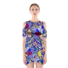 Blue Yellow Background Pattern Vector Texture Paisley Shoulder Cutout One Piece Dress by Salman4z