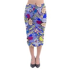 Blue Yellow Background Pattern Vector Texture Paisley Midi Pencil Skirt by Salman4z