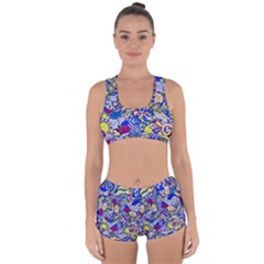 Blue Yellow Background Pattern Vector Texture Paisley Racerback Boyleg Bikini Set by Salman4z