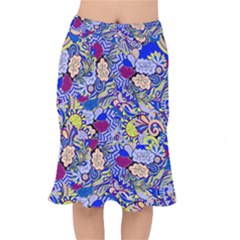 Blue Yellow Background Pattern Vector Texture Paisley Short Mermaid Skirt by Salman4z