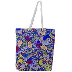 Blue Yellow Background Pattern Vector Texture Paisley Full Print Rope Handle Tote (large) by Salman4z