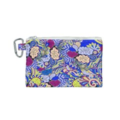 Blue Yellow Background Pattern Vector Texture Paisley Canvas Cosmetic Bag (small) by Salman4z