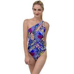 Blue Yellow Background Pattern Vector Texture Paisley To One Side Swimsuit by Salman4z