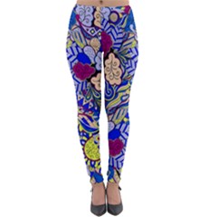 Blue Yellow Background Pattern Vector Texture Paisley Lightweight Velour Leggings by Salman4z