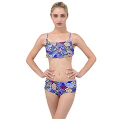 Blue Yellow Background Pattern Vector Texture Paisley Layered Top Bikini Set by Salman4z