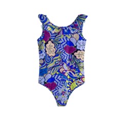 Blue Yellow Background Pattern Vector Texture Paisley Kids  Frill Swimsuit by Salman4z