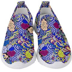 Blue Yellow Background Pattern Vector Texture Paisley Kids  Slip On Sneakers by Salman4z