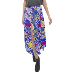 Blue Yellow Background Pattern Vector Texture Paisley Velour Split Maxi Skirt by Salman4z