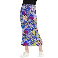 Blue Yellow Background Pattern Vector Texture Paisley Maxi Fishtail Chiffon Skirt by Salman4z