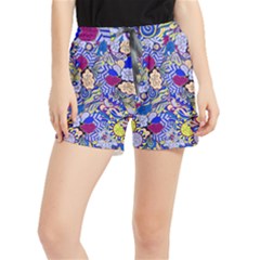 Blue Yellow Background Pattern Vector Texture Paisley Women s Runner Shorts by Salman4z