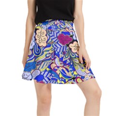 Blue Yellow Background Pattern Vector Texture Paisley Waistband Skirt by Salman4z