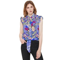 Blue Yellow Background Pattern Vector Texture Paisley Frill Detail Shirt by Salman4z