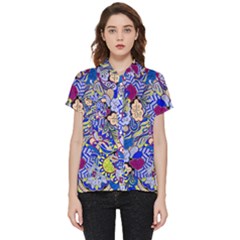 Blue Yellow Background Pattern Vector Texture Paisley Short Sleeve Pocket Shirt by Salman4z