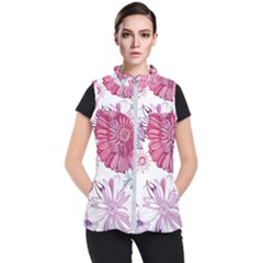 Red And Pink Flowers Vector Art Asters Patterns Backgrounds Women s Puffer Vest by Salman4z