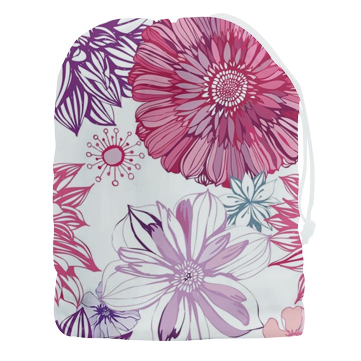 Red And Pink Flowers Vector Art Asters Patterns Backgrounds Drawstring Pouch (3XL)