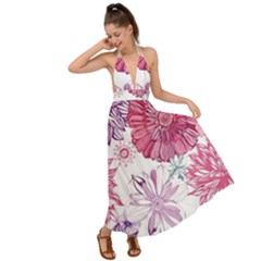 Red And Pink Flowers Vector Art Asters Patterns Backgrounds Backless Maxi Beach Dress by Salman4z