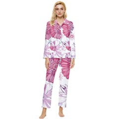 Red And Pink Flowers Vector Art Asters Patterns Backgrounds Womens  Long Sleeve Velvet Pocket Pajamas Set by Salman4z