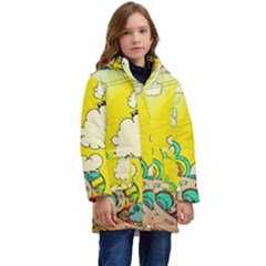 Doodle Wallpaper Artistic Surreal Kid s Hooded Longline Puffer Jacket by Salman4z