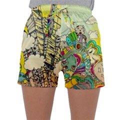 Doodle Wallpaper Artistic Surreal Sleepwear Shorts by Salman4z