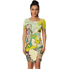 Doodle Wallpaper Artistic Surreal Fitted Knot Split End Bodycon Dress by Salman4z