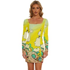 Doodle Wallpaper Artistic Surreal Long Sleeve Square Neck Bodycon Velvet Dress by Salman4z