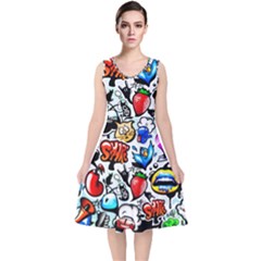 Graffiti Art Cartoon Comic V-neck Midi Sleeveless Dress  by Salman4z