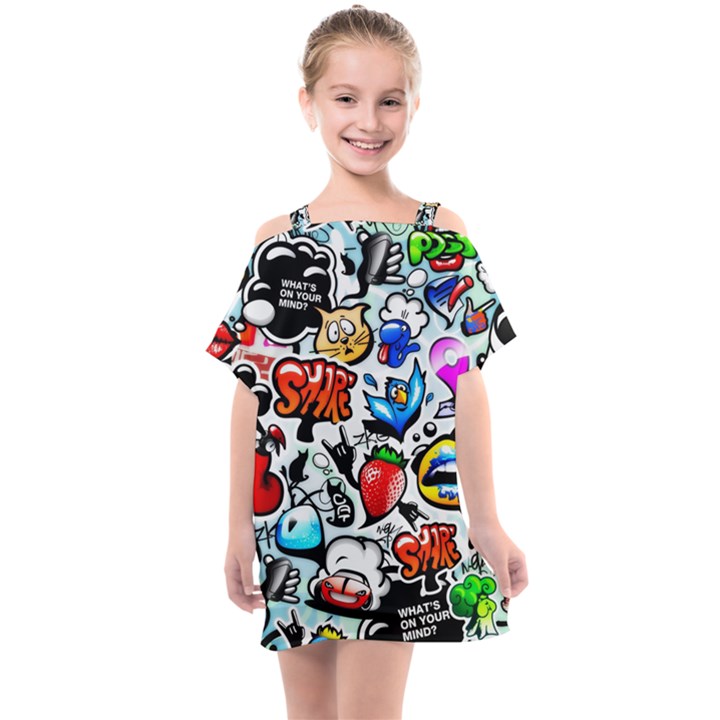 Graffiti Art Cartoon Comic Kids  One Piece Chiffon Dress