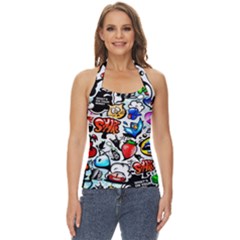 Graffiti Art Cartoon Comic Basic Halter Top by Salman4z