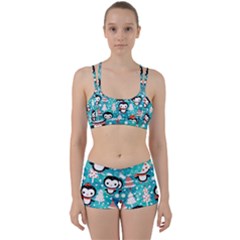 Blue Penguin Pattern Christmas Perfect Fit Gym Set