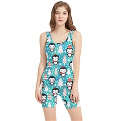 Blue Penguin Pattern Christmas Women s Wrestling Singlet