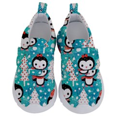 Blue Penguin Pattern Christmas Kids  Velcro No Lace Shoes