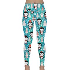 Blue Penguin Pattern Christmas Lightweight Velour Classic Yoga Leggings