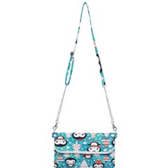 Blue Penguin Pattern Christmas Mini Crossbody Handbag