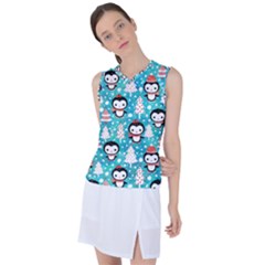 Blue Penguin Pattern Christmas Women s Sleeveless Sports Top