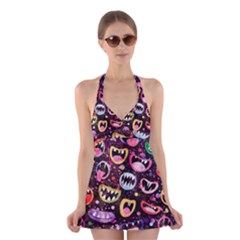 Funny Monster Mouths Halter Dress Swimsuit 